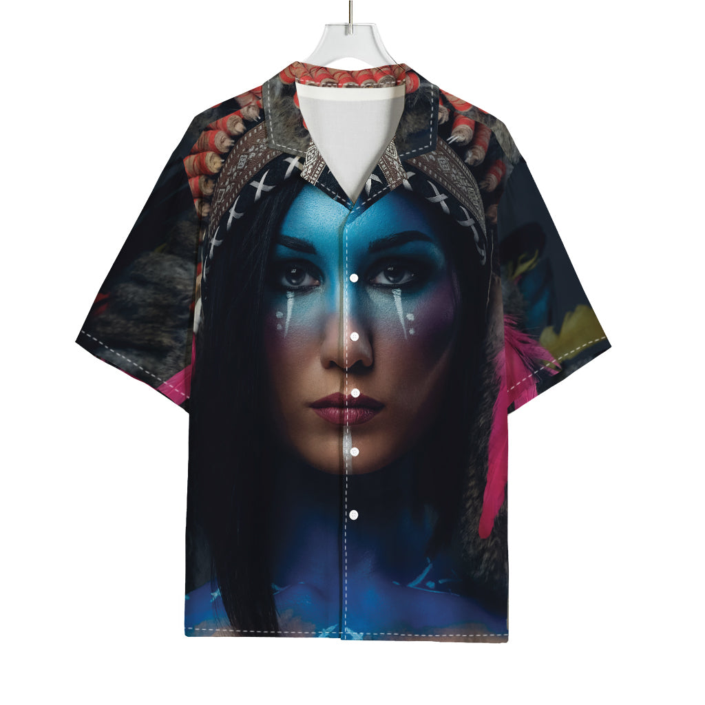 Native Indian Woman Portrait Print Rayon Hawaiian Shirt