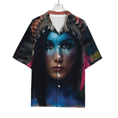 Native Indian Woman Portrait Print Rayon Hawaiian Shirt