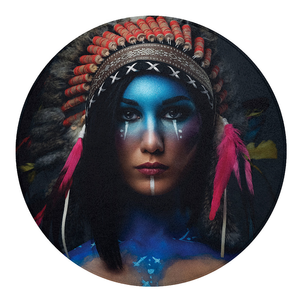 Native Indian Woman Portrait Print Round Blanket