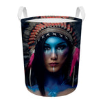 Native Indian Woman Portrait Print Round Laundry Basket