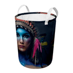 Native Indian Woman Portrait Print Round Laundry Basket