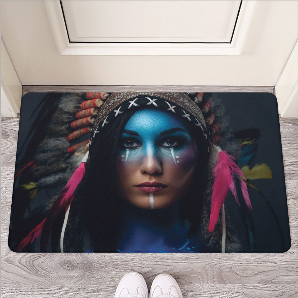 Native Indian Woman Portrait Print Rubber Doormat