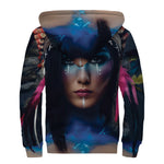 Native Indian Woman Portrait Print Sherpa Lined Zip Up Hoodie