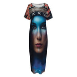 Native Indian Woman Portrait Print Short Sleeve Long Nightdress