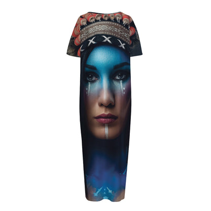 Native Indian Woman Portrait Print Short Sleeve Long Nightdress