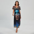 Native Indian Woman Portrait Print Short Sleeve Maxi Dress