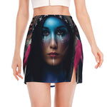 Native Indian Woman Portrait Print Side Slit Mini Skirt