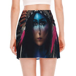 Native Indian Woman Portrait Print Side Slit Mini Skirt