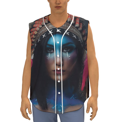 Native Indian Woman Portrait Print Sleeveless Baseball Jersey