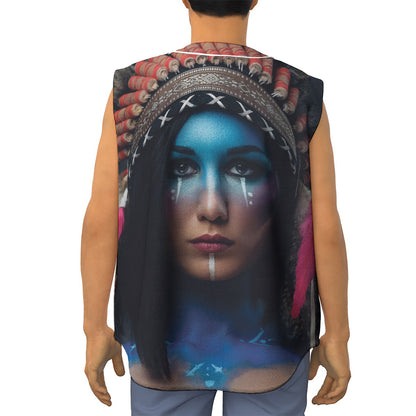 Native Indian Woman Portrait Print Sleeveless Baseball Jersey