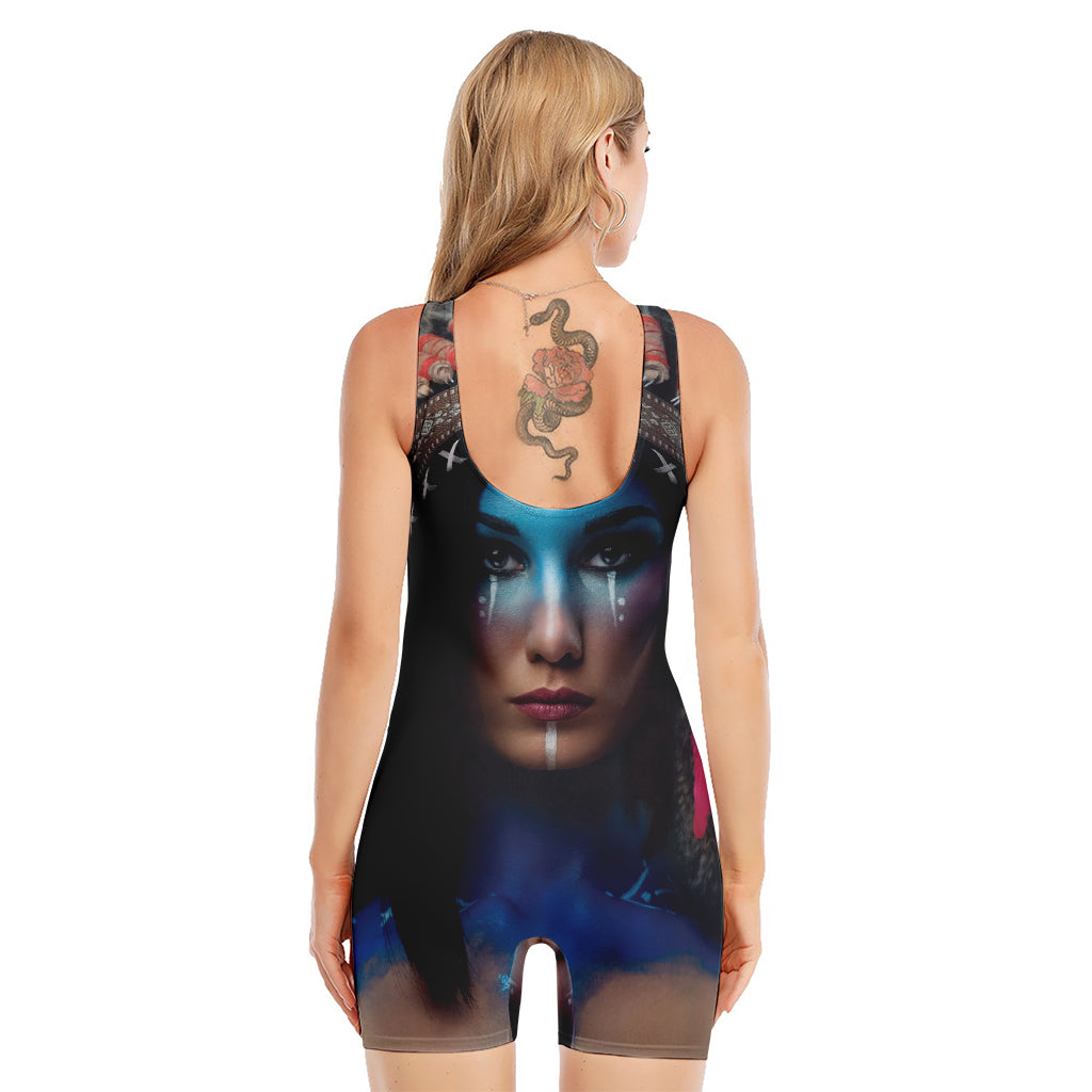 Native Indian Woman Portrait Print Sleeveless One Piece Swimsuit