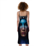 Native Indian Woman Portrait Print Slim Fit Midi Cami Dress