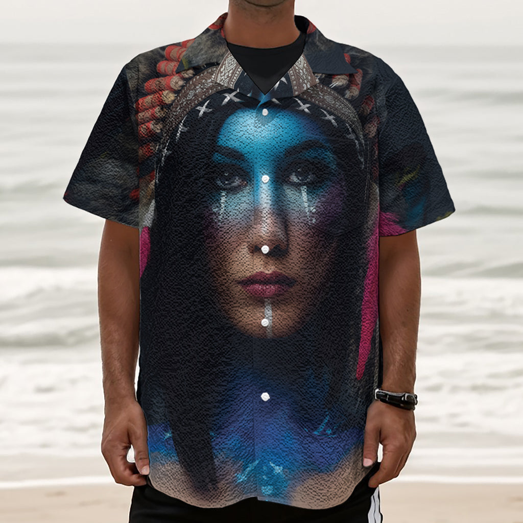 Native Indian Woman Portrait Print Textured Short Sleeve Shirt