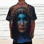 Native Indian Woman Portrait Print Textured Short Sleeve Shirt