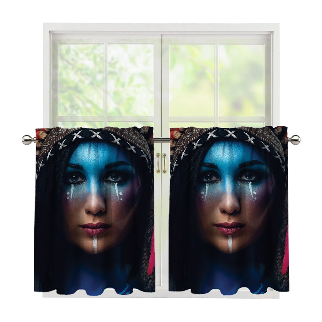 Native Indian Woman Portrait Print Tier Curtains