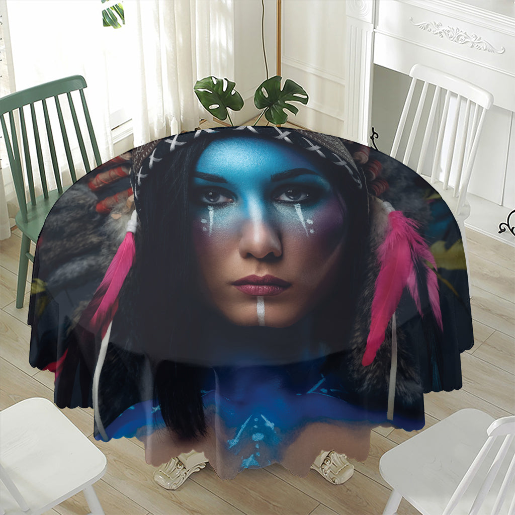 Native Indian Woman Portrait Print Waterproof Round Tablecloth