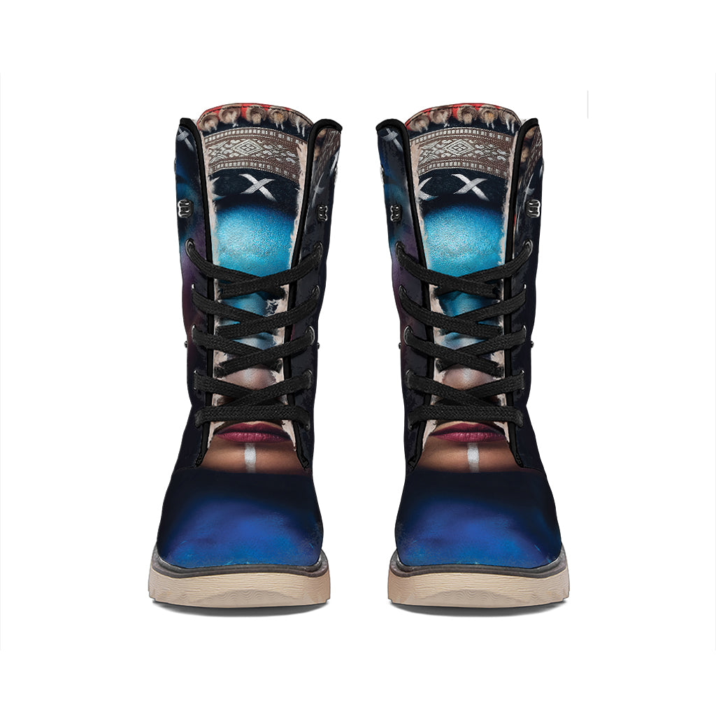 Native Indian Woman Portrait Print Winter Boots