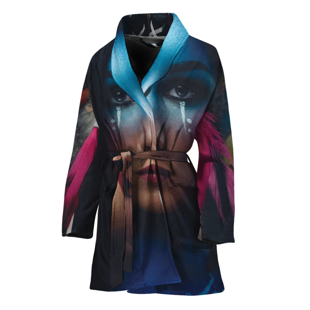 Native Indian Woman Portrait Print Women's Bathrobe