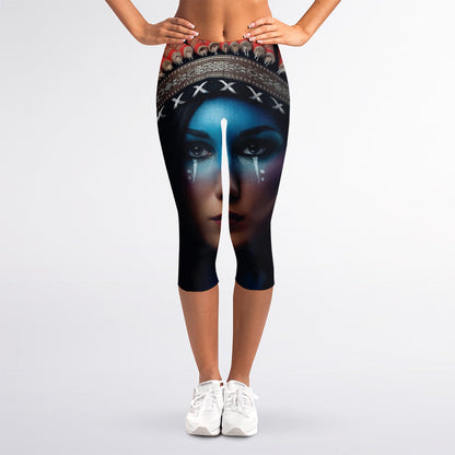 Native Indian Woman Portrait Print Women's Capri Leggings