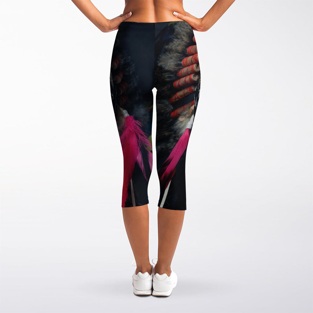 Native Indian Woman Portrait Print Women's Capri Leggings