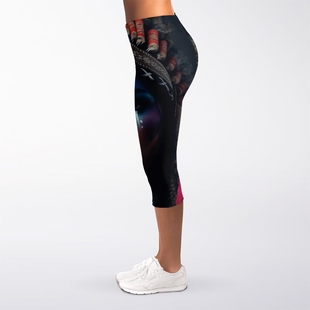 Native Indian Woman Portrait Print Women's Capri Leggings