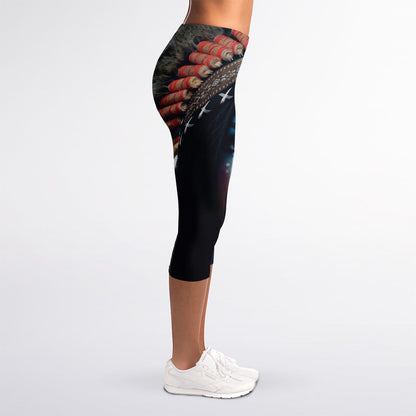 Native Indian Woman Portrait Print Women's Capri Leggings