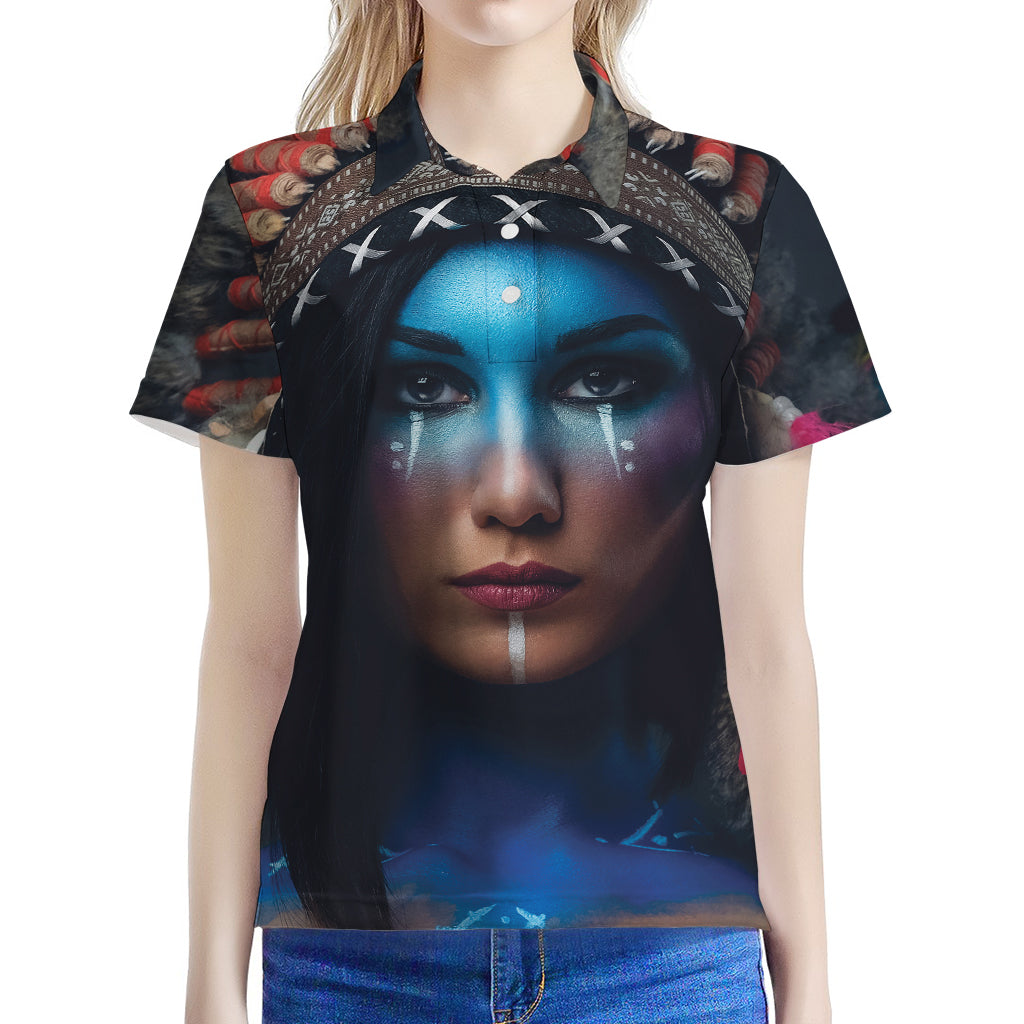 Native Indian Woman Portrait Print Women's Polo Shirt