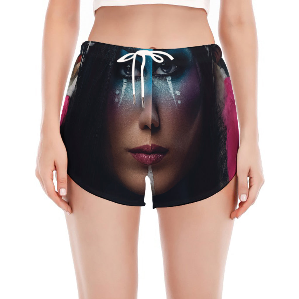Native Indian Woman Portrait Print Women's Split Running Shorts