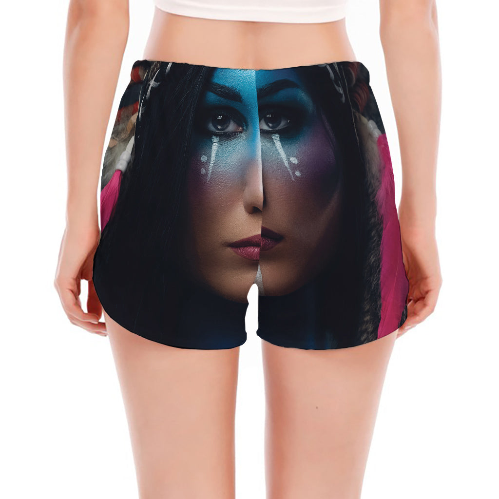 Native Indian Woman Portrait Print Women's Split Running Shorts