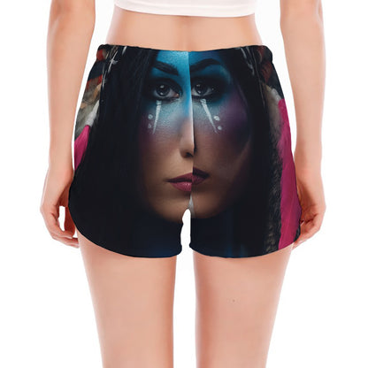 Native Indian Woman Portrait Print Women's Split Running Shorts