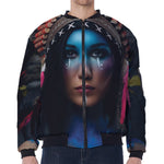 Native Indian Woman Portrait Print Zip Sleeve Bomber Jacket