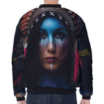 Native Indian Woman Portrait Print Zip Sleeve Bomber Jacket