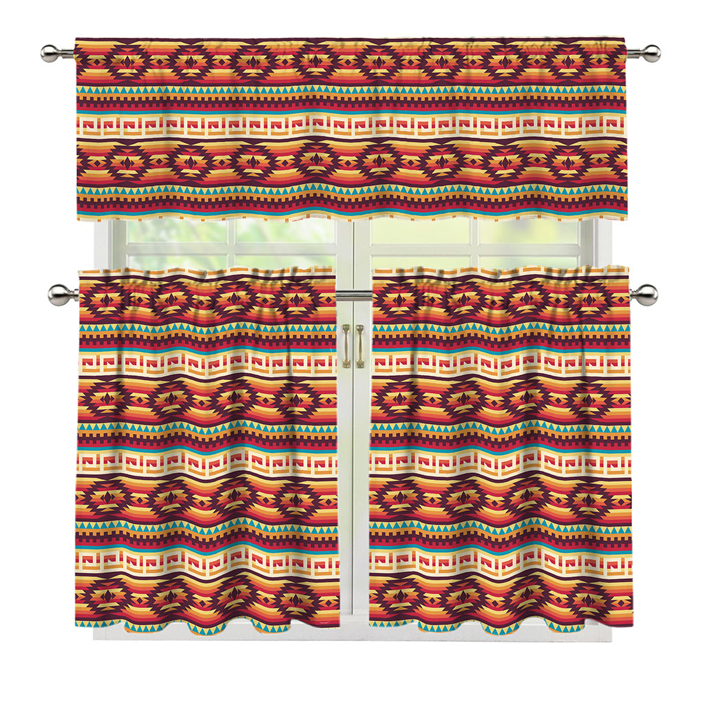 Native Inspired Pattern Print 3 Piece Kitchen Curtains