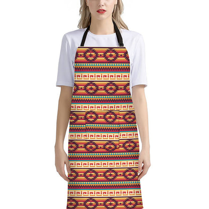 Native Inspired Pattern Print Bib Apron With Pocket