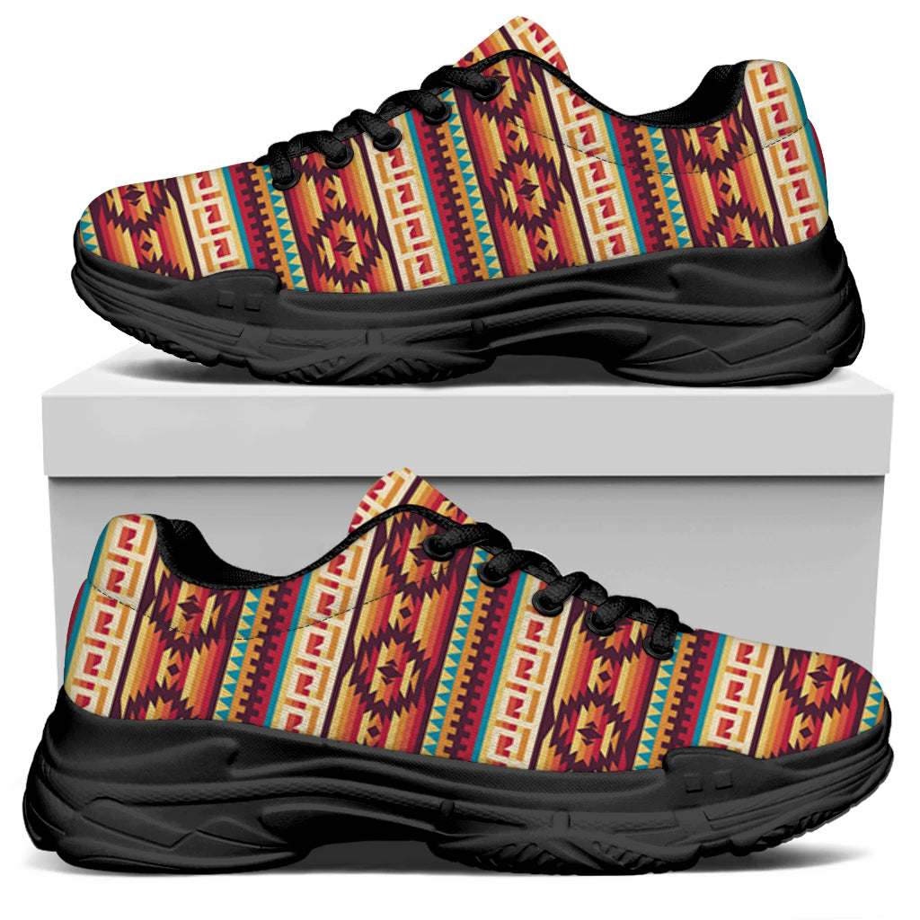 Native Inspired Pattern Print Black Chunky Shoes