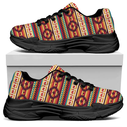 Native Inspired Pattern Print Black Chunky Shoes