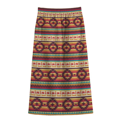 Native Inspired Pattern Print Cotton Front Slit Maxi Skirt