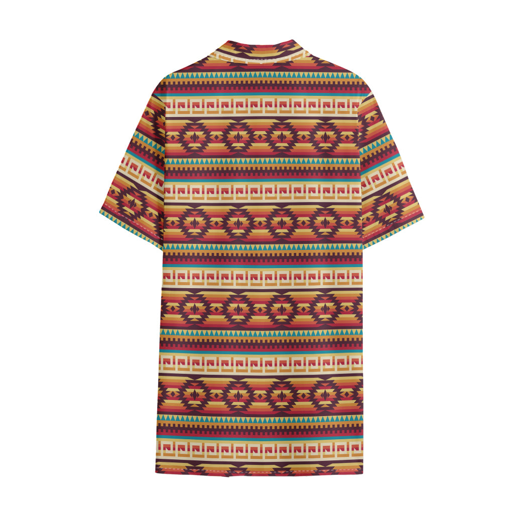 Native Inspired Pattern Print Cotton Hawaiian Shirt