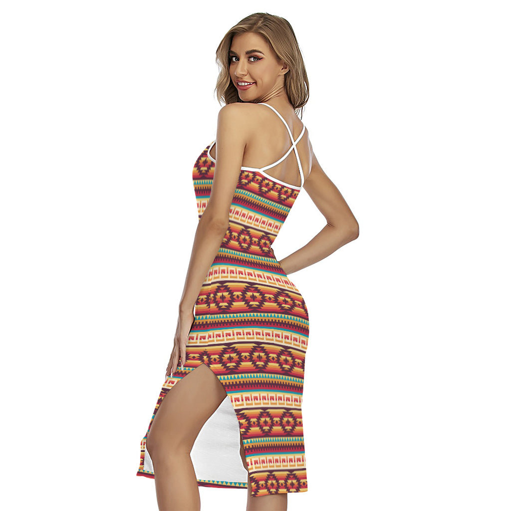Native Inspired Pattern Print Cross Back Cami Dress