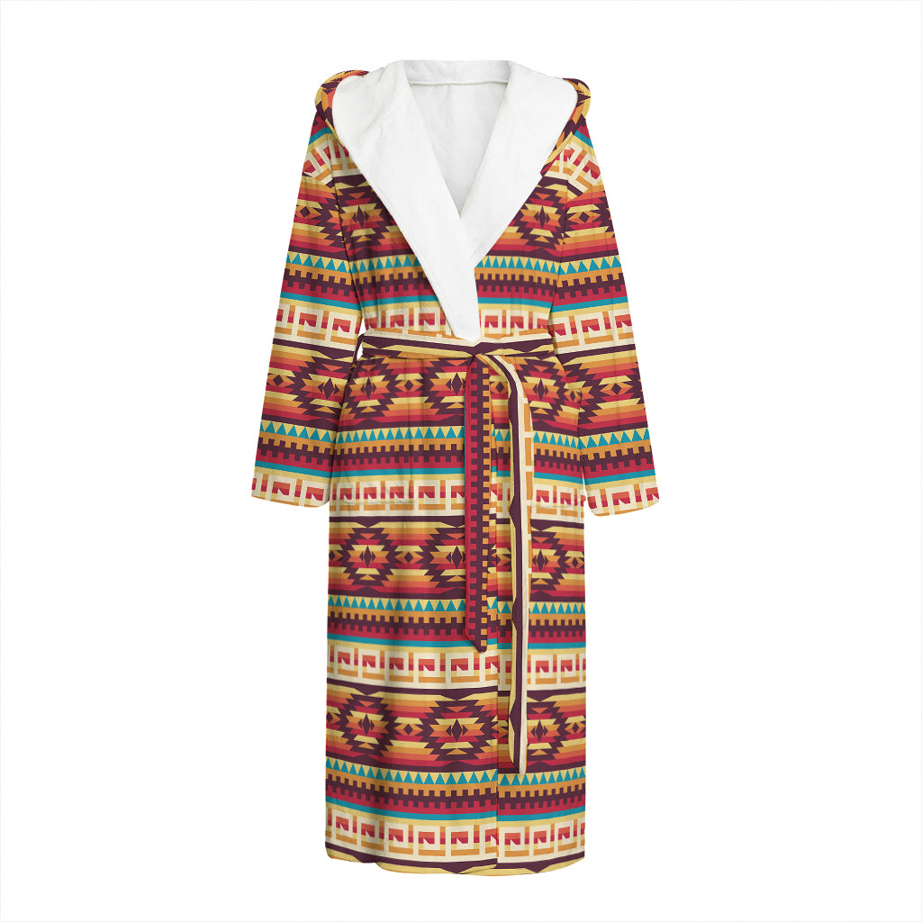 Native Inspired Pattern Print Hooded Bathrobe