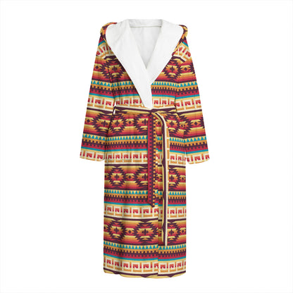 Native Inspired Pattern Print Hooded Bathrobe