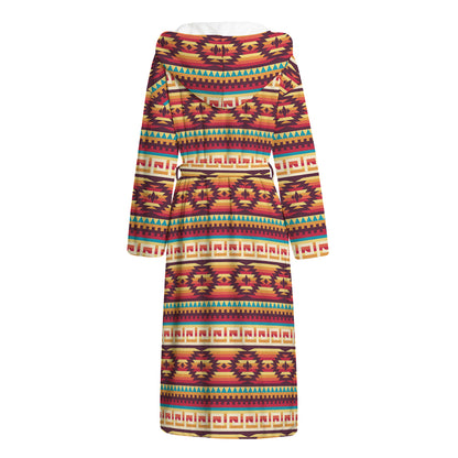 Native Inspired Pattern Print Hooded Bathrobe