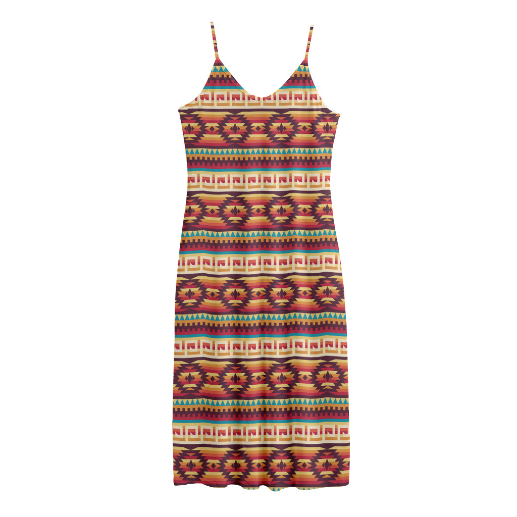 Native Inspired Pattern Print Jersey Midi Cami Dress