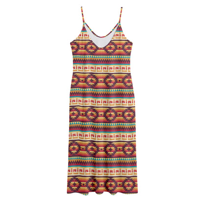 Native Inspired Pattern Print Jersey Midi Cami Dress
