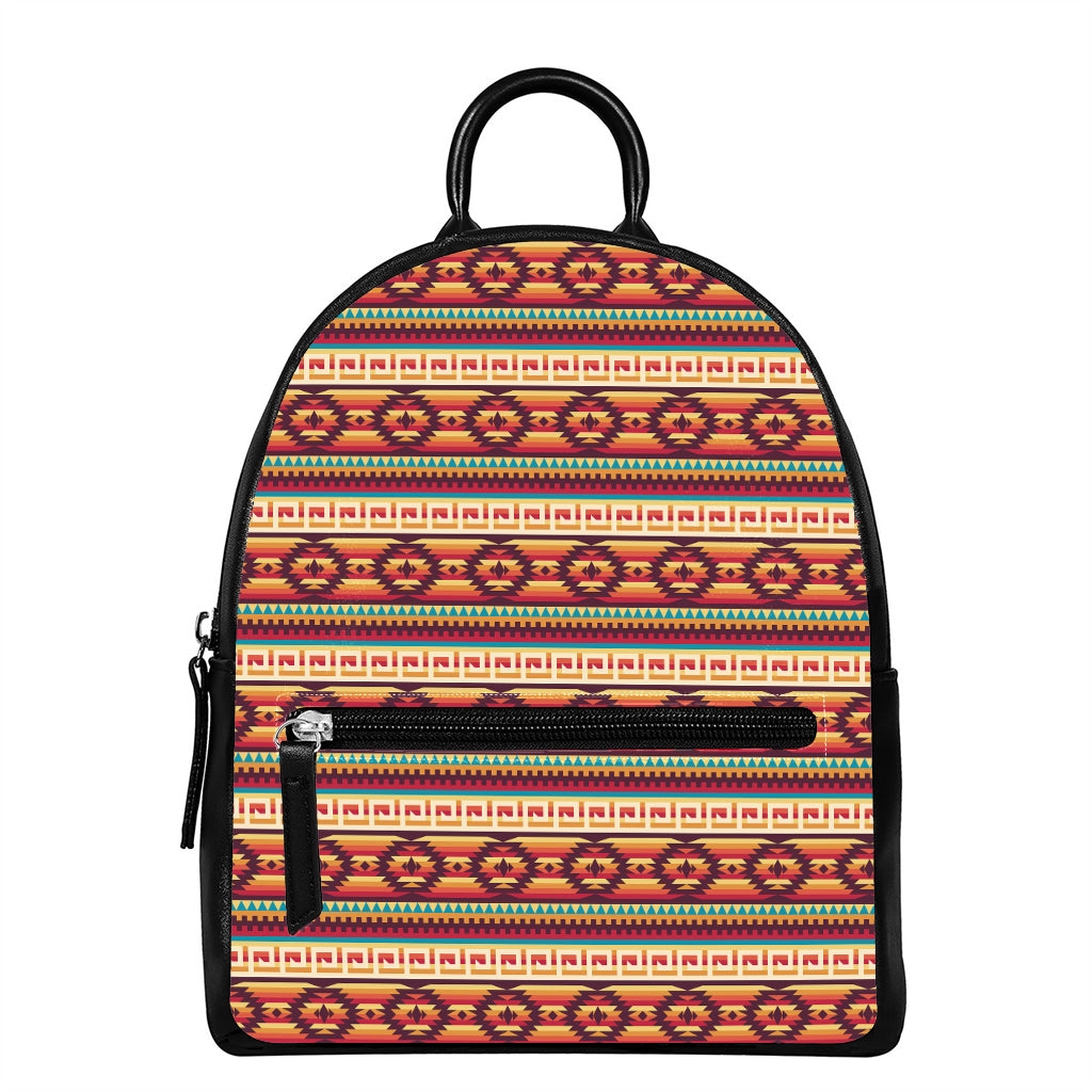Native Inspired Pattern Print Leather Backpack
