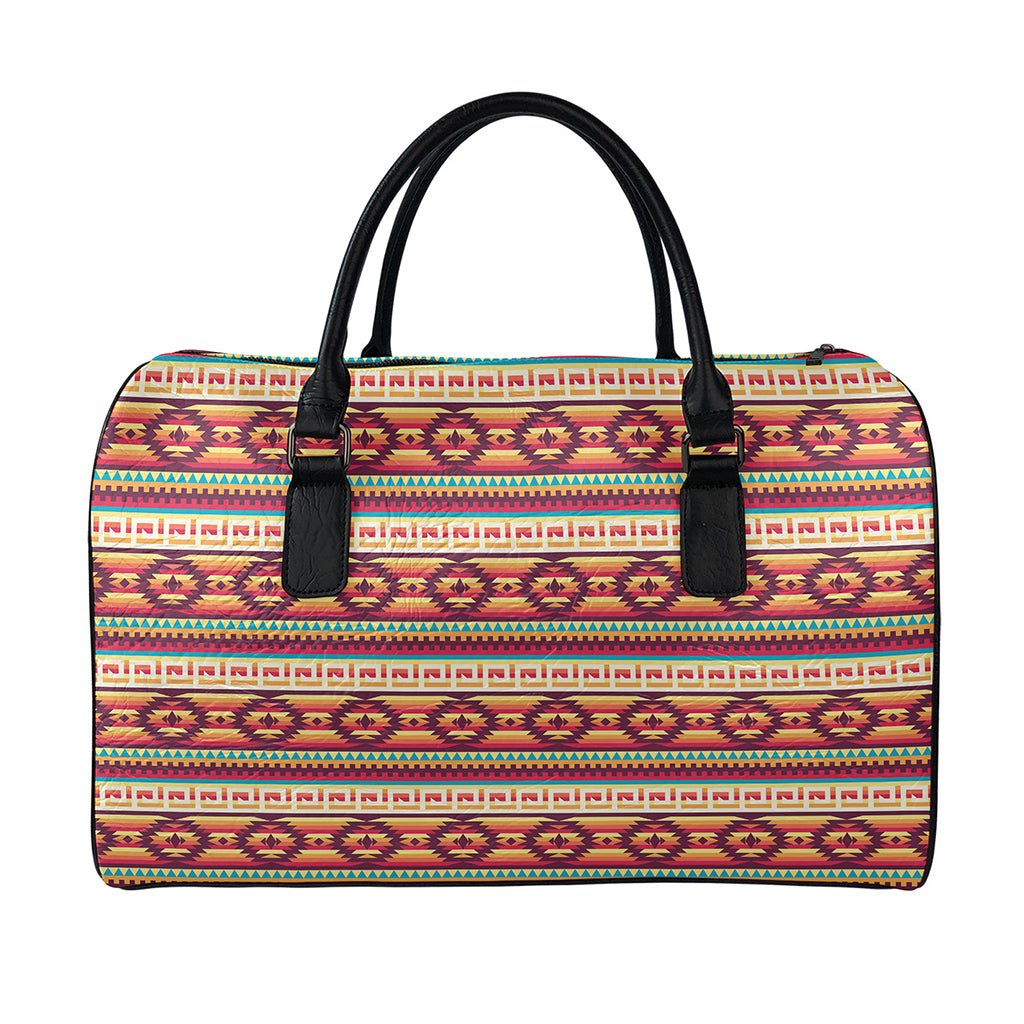 Native Inspired Pattern Print Leather Duffle Bag