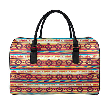 Native Inspired Pattern Print Leather Duffle Bag
