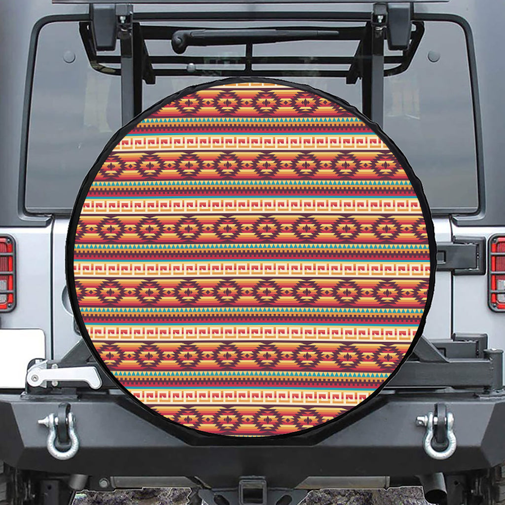 Native Inspired Pattern Print Leather Spare Tire Cover