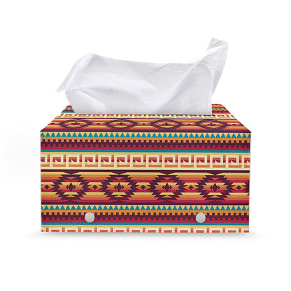 Native Inspired Pattern Print Leather Tissue Box Cover