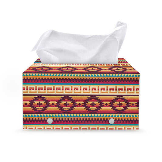 Native Inspired Pattern Print Leather Tissue Box Cover